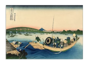 Belle Estampe Japonaise Coucher du Soleil sur Pont Ryogoku en Canvas 380g