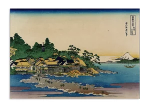 Délicate Estampe Japonaise Paysage Enoshima dans Sagami 36 Vues Mont Fuji