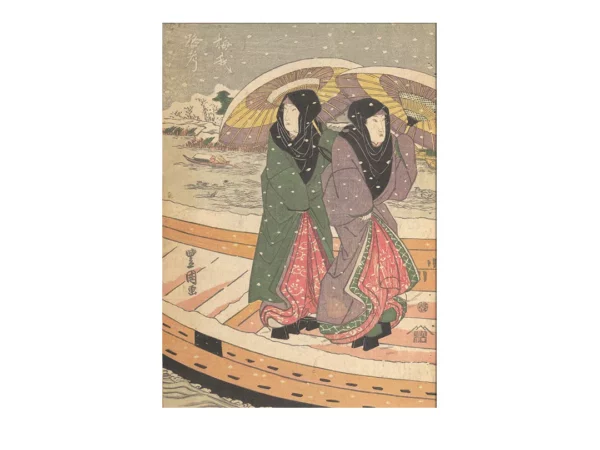 Femmes marchant sur un pont dans la neige
