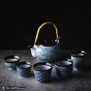 Service à Thé Théière Porcelaine & 4 Tasses à thé Vagues