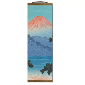 Peinture Japonaise Verticale Mont Fuji au Soleil du Matin et son Reflet en 3 Styles