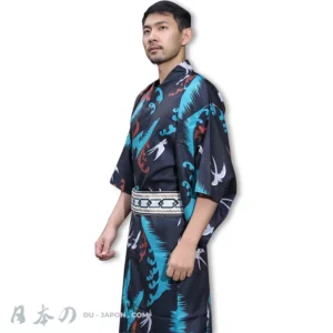 Yukata Kimono Japonais Homme Belle Combinaison de Vagues et d’Hirondelle aux 2 Pièces
