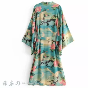 Chic Robe Kimono Plage Coton avec Ceinture Design Oriental aux 2 Pièces