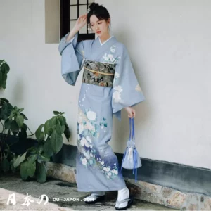 Chic Kimono Japonais Femme en Soie Beauté de Pivoines avec Obi Ensemble aux 3 Pièces