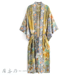 Kimono floral élégant aux couleurs vives, parfait pour des occasions décontractées et semi-formelles.