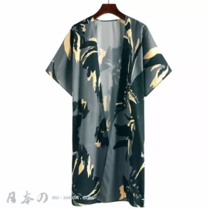 Kimono moderne en vert et gris, design artistique, élégant et confortable pour toutes occasions.