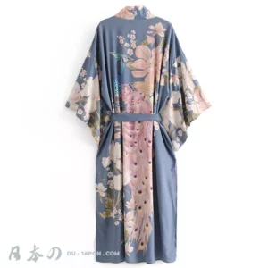 Chic Kimono Plage Femme Beauté Orientale Mystérieuse de Paon en 3 Tailles