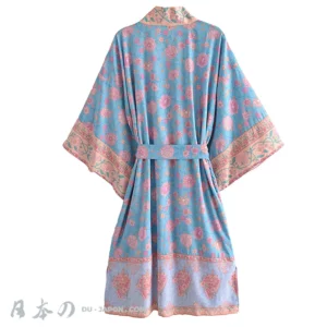 Élégant Peignoir Kimono de Plage Long Femme Design Floral avec Ceinture en 3 Tailles