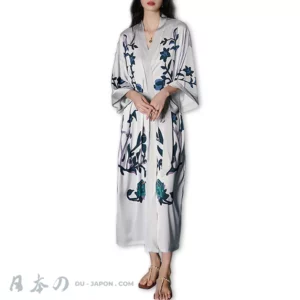 Jolie Robe Femme Kimono Plage Fleuri avec Ceinture Ensemble de 2 Pièces
