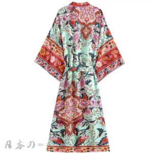 Délicate Robe Kimono de Plage Long Femme Fleur Orientale en 3 Tailles